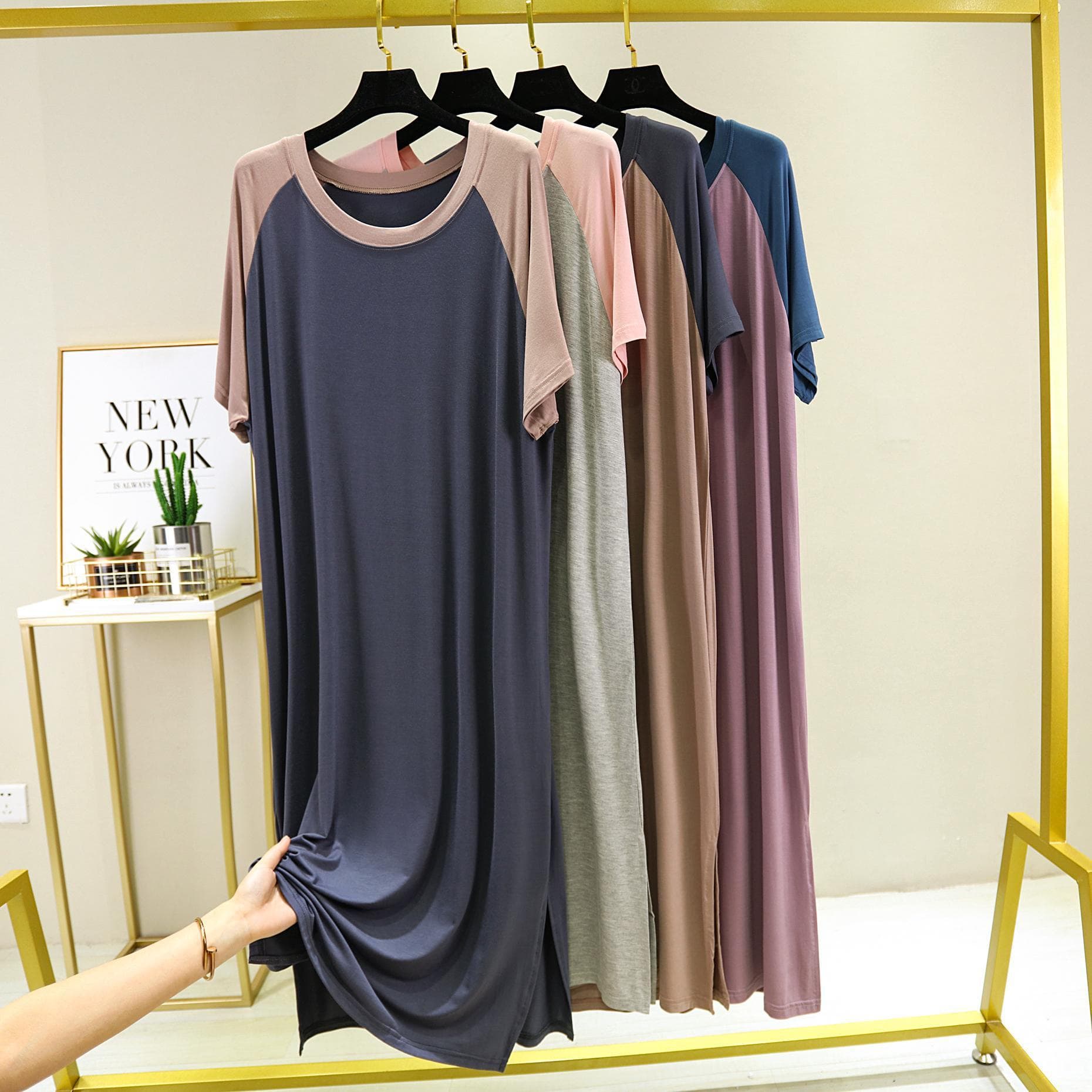 2025 New Modal Nightgown, Women's Summer Short-Sleeve One-Piece Pajamas, Long Dress, Plus-Size Loose Loungewear