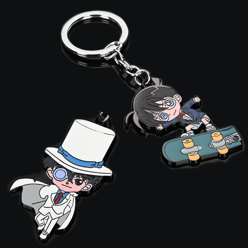 Detective Conan Keychain Skateboard Conan Kaito Kid Hattori Heiji Alloy Color Model Figure