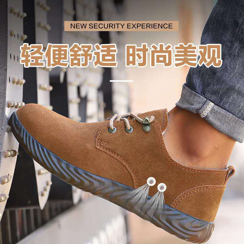 Cross-Border Safety Shoes Anti-Impact Anti-Puncture Steel Toe Wear-Resistant Slip-Resistant Breathable Cowhide Work Shoes Outdoor Protective Footwear