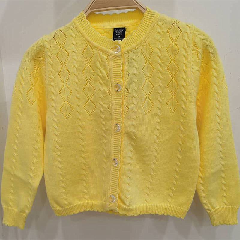 Baby twist and button pure cotton sweater with open cardigan. Seasonal new style. Girls air-conditioned hollow knitted shawl.