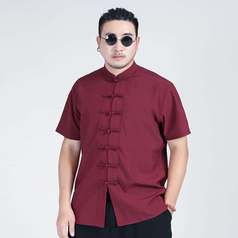 First-line wolf plus-size men's Tang suit short-sleeved shirt casual loose fat man's Chinese knot button Tang suit extra big shirt summer
