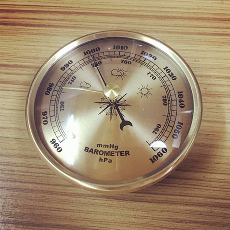90mm Pointer Mechanical Aneroid Metal Case Diaphragm Box Liquid-free Barometer, Craft Art Piece