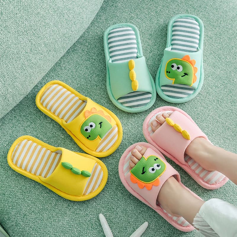 Cute Dinosaur Hemp Slippers For Children Spring Autumn Baby Home Indoor Floor Boys Girls Anti-slip Soft Bottom