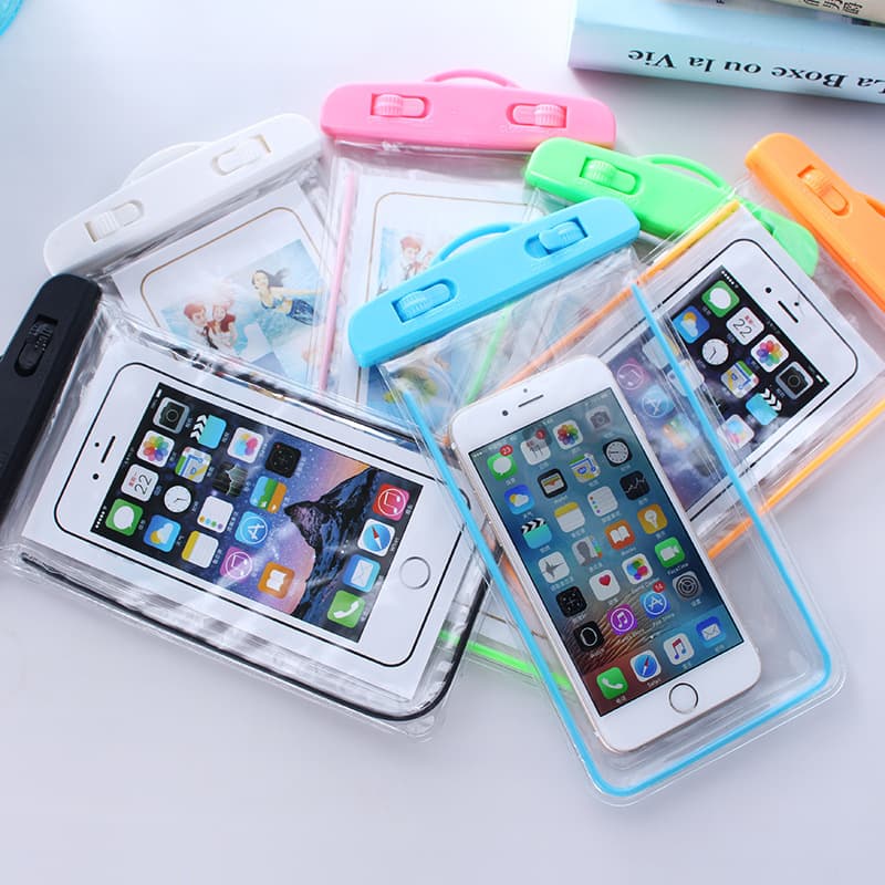 In stock outdoor swimming fluorescent waterproof phone case, PVC diving rafting glow-in-the-dark touchscreen camera phone case.