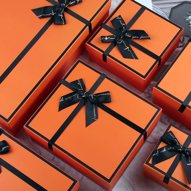 Holiday birthday gift box in stock orange bow gift box silk scarf wallet pajamas packaging box