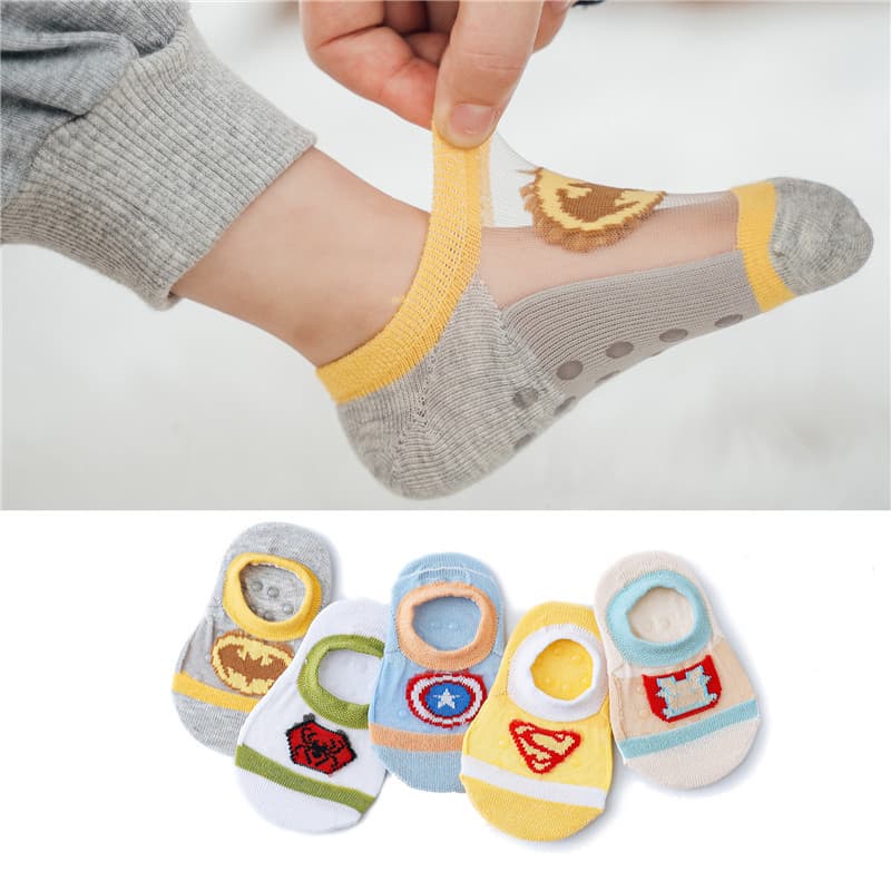 Children's Summer Thin Socks, Non-Slip Dot Grip Baby Floor Socks, Invisible Boat Socks, Crystal Socks, Breathable Cartoon