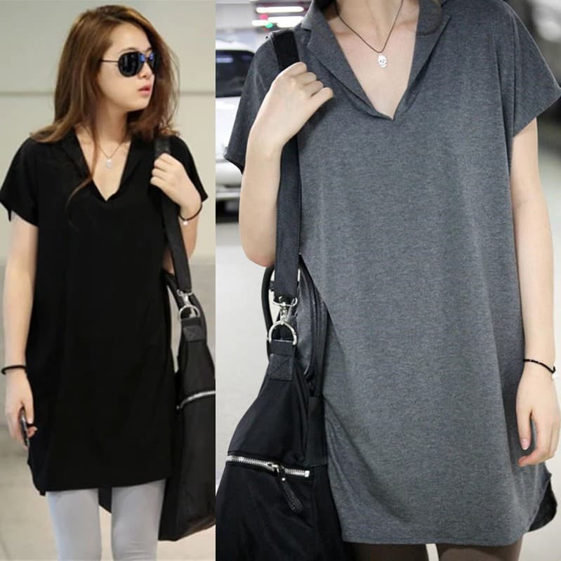 L~5XL Plus Size Women's T-Shirt Summer 2026 New Arrival Cross-Border European Style for Plus Size Ladies Solid Color Loose Fit Mid-Length