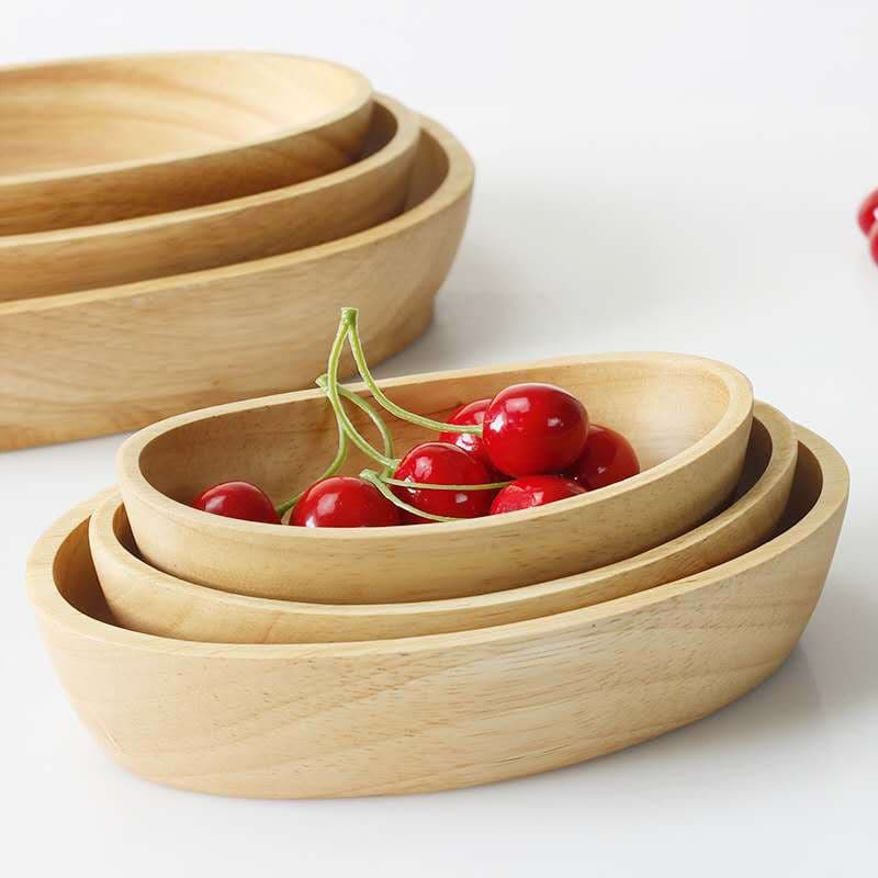 Wooden Boat-Shaped Bowl High-End Oak Boat Plate Western Vegetable Fruit Salad Plate Pastry Bowl Creative Fruit Tray KTV Snack Plate