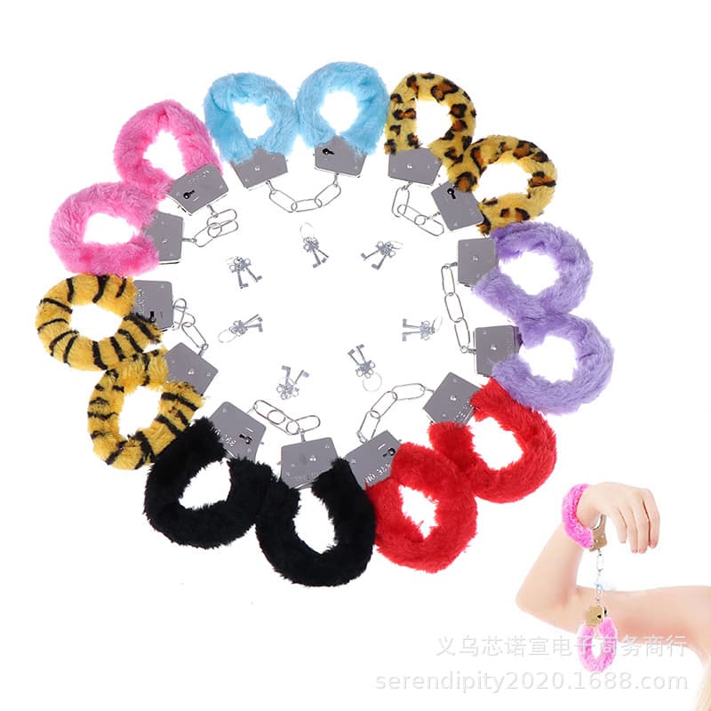 In Stock Adult Party Fun 50g Metal Handcuffs Plush Handcuffs Adult Handcuff Props