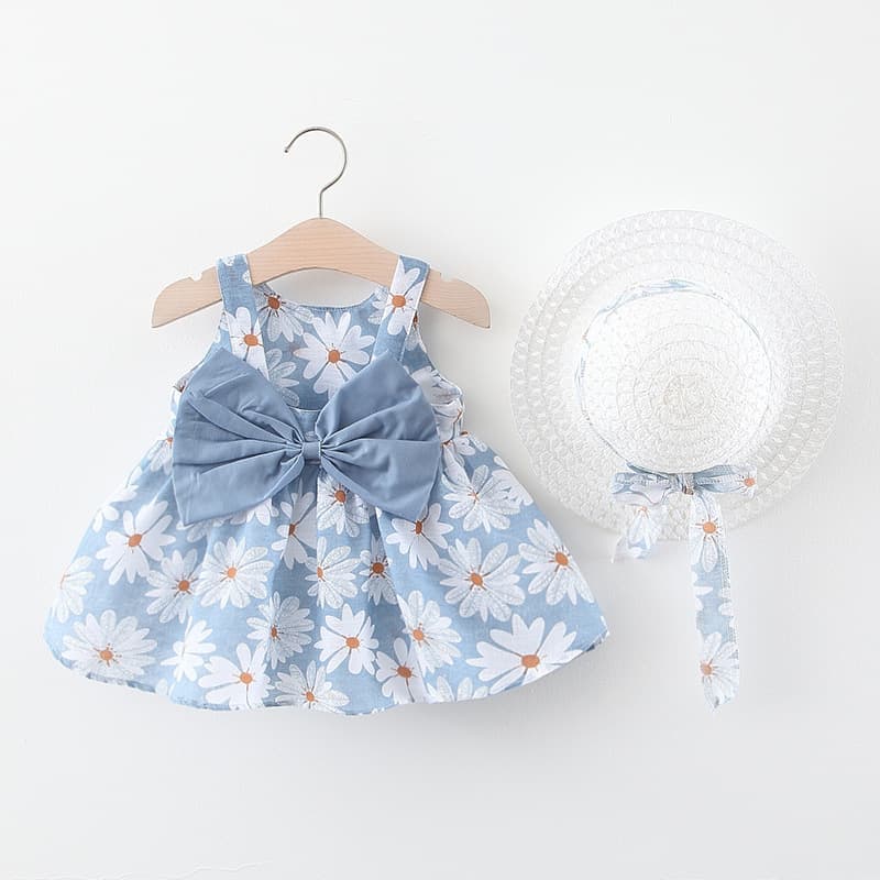 A749 new summer baby girl vest dress princess dress 1234 years old big bow flower skirt with hood on the chest