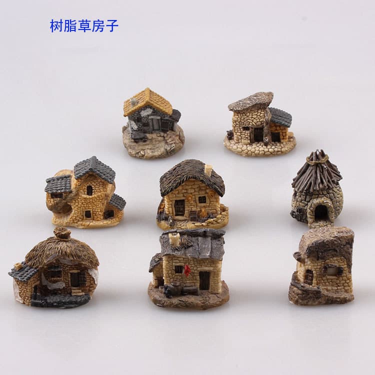 Moss micro-landscape assembly succulent flower pot antique stone small house aquarium fish tank decoration rural house