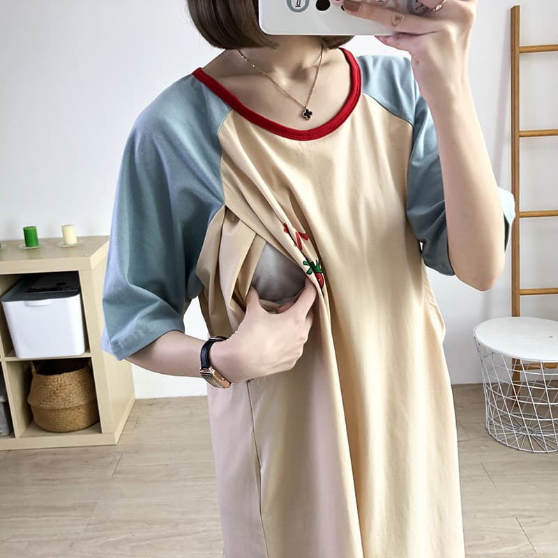 Maternity Nursing Dress Summer Thin Short Sleeve Outerwear Breastfeeding Stylish Cotton Women's Sleepwear