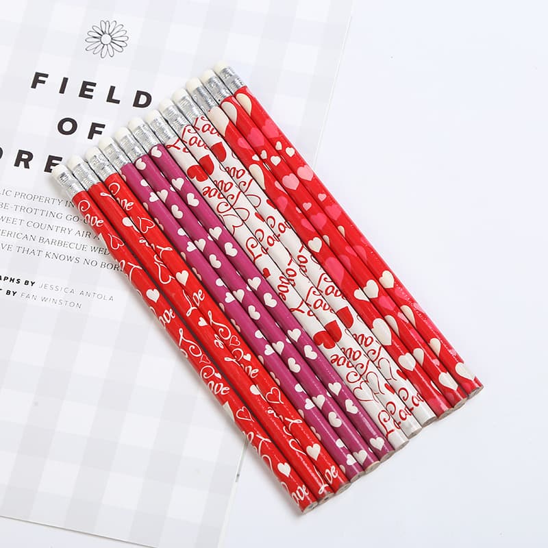 Advertising Gift Promotion Set Pencils in Bulk Custom Pattern Processing HB Shrink Film Pencil Love Valentine's Day
