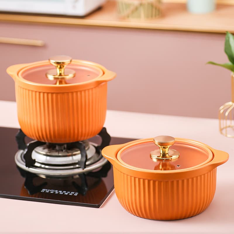 Creative Matte Glazed Ceramic Casserole with Glass Lid, Light Luxury Simple High-Temperature Resistant Stovetop Braising Pot Wholesale