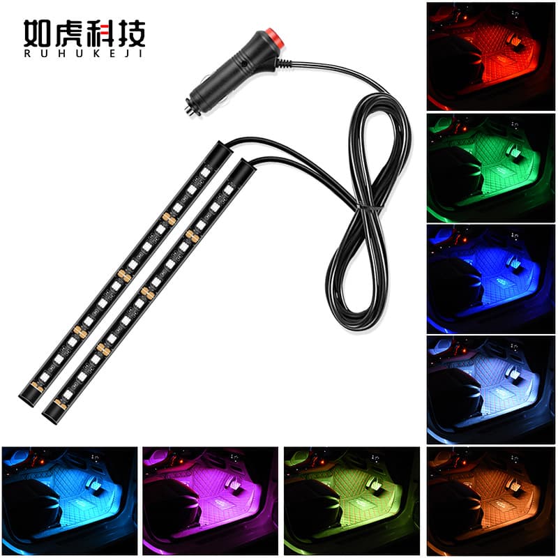 Cross-border supply of car LED atmosphere lights one-on-two-on-four monochrome foot atmosphere lights car decorative lights