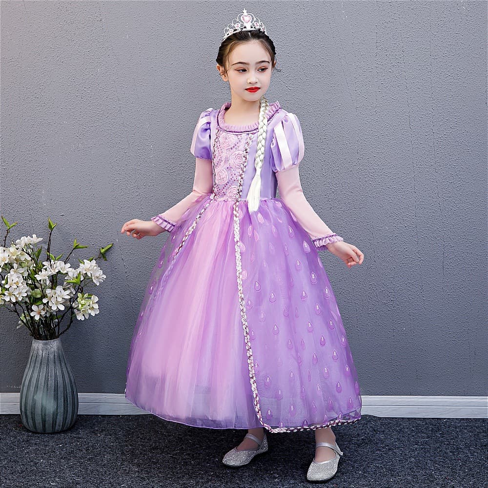 Rapunzel Dress Long Gown Sofia Little Girls Princess Dress Halloween Costume Performance Gown