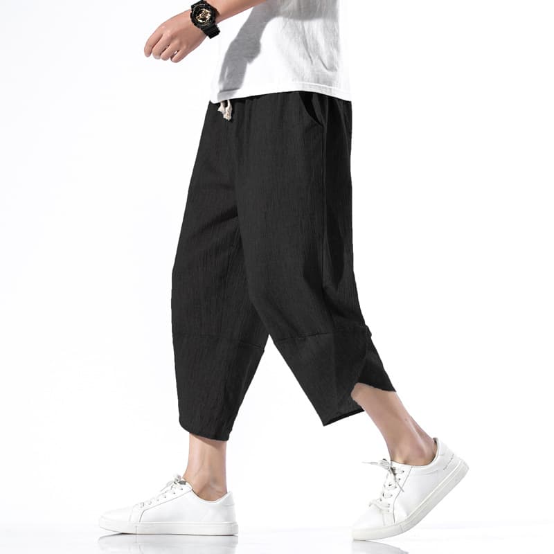 Foreign trade men's national style wide-leg linen pants men's large size 7 cropped pants loose summer thin trendy lantern beach shorts