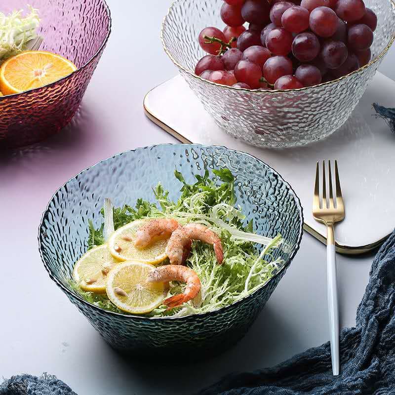 Light Luxury Style Transparent Glass Bowl, Large Household Salad Bowl, Fruit Bowl, High-Appearance Fruit Plate, Large Fruit Bowl, Tableware