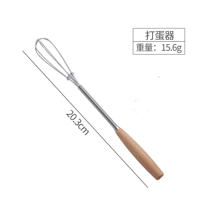 Creative Japanese-Style Wooden Handle Egg Beater, Stainless Steel Knife, Fork, Spoon, and Chopsticks, Beech Wood Handle Stainless Steel Small Spoon
