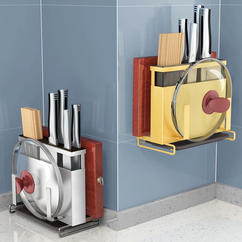 Stainless Steel Multi-functional Kitchen Knife Holder Rack Wall Mounted No-drilling Storage Utensil Organizer Cutting Board