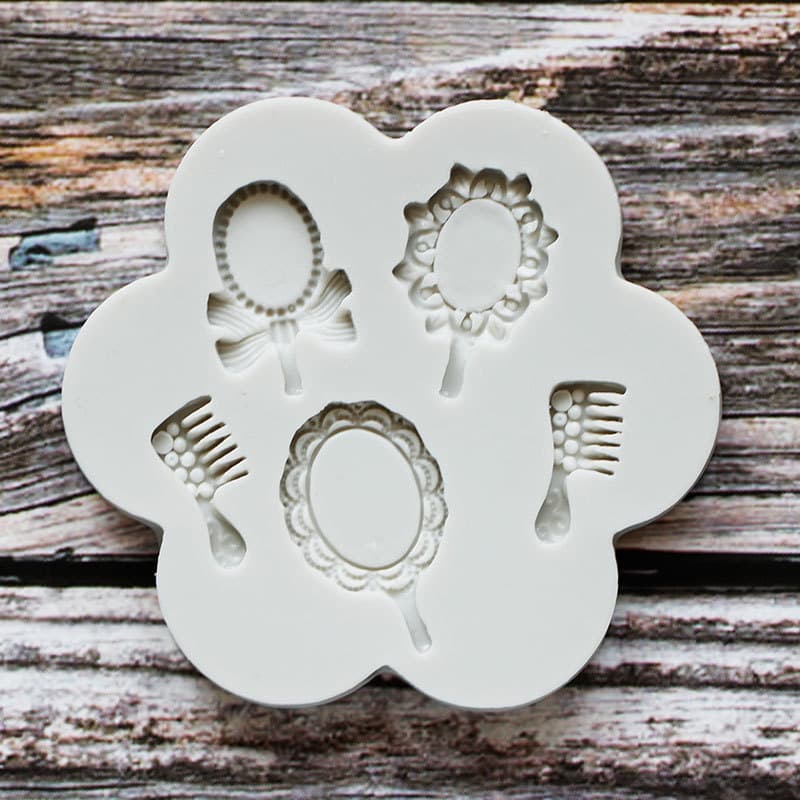Fondant silicone mold makeup mirror comb cake decoration baking DIY frame clay plaster soft pottery mold