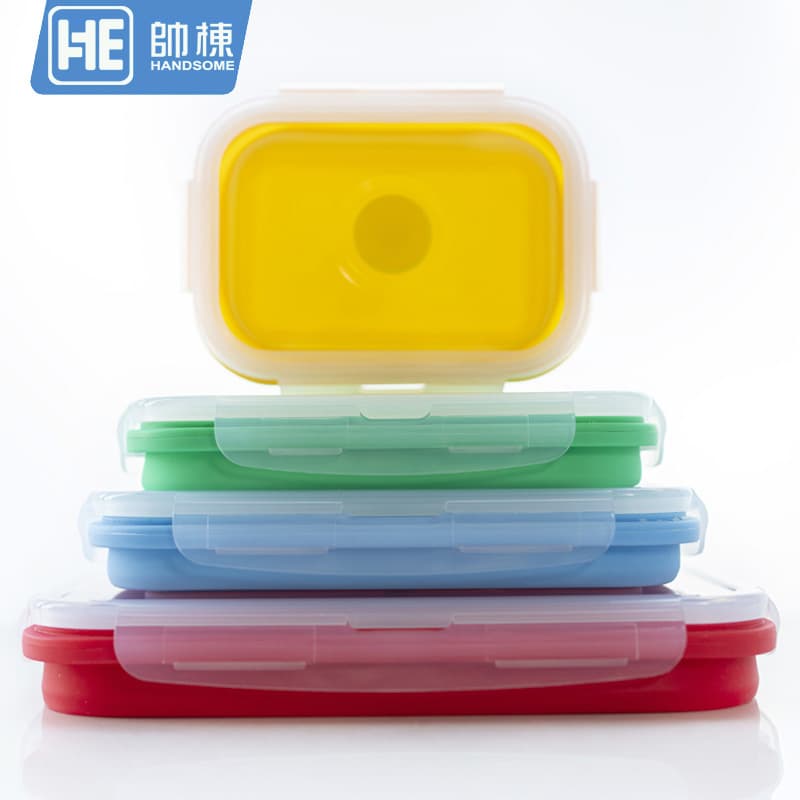 Foldable Silicone Lunch Box, Portable Food Storage Container, Microwave-Safe Bento Box, Plastic Lunch Box, Refrigerator Storage Box Set