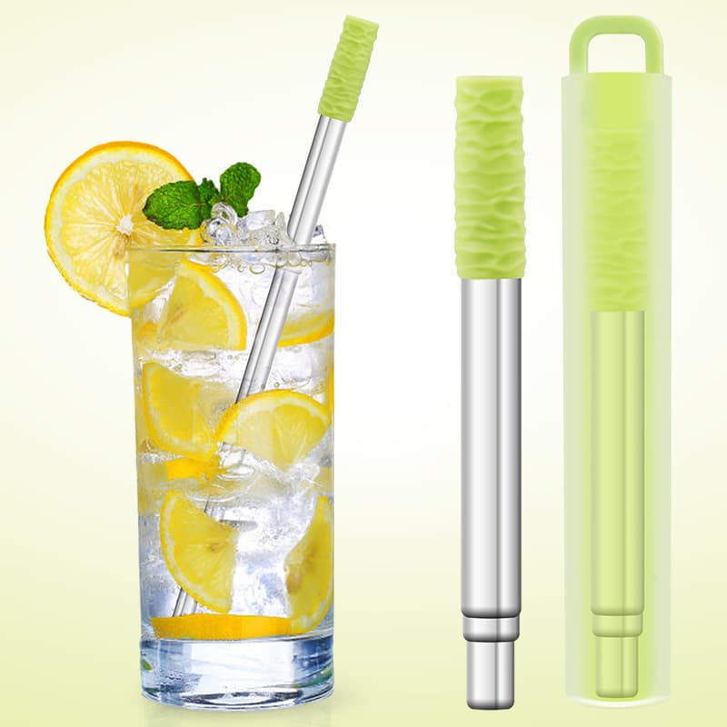 Retractable Stainless Steel Straw with Silicone Tip, Drawer-Style Retractable Straw Set
