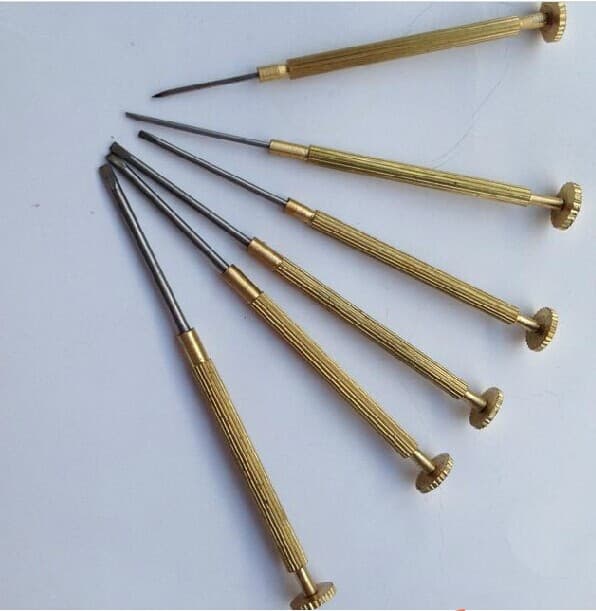 Screwdriver, watch and eyeglass screwdriver, small screwdriver with brass handle, stainless steel bits, watch and eyeglass tools