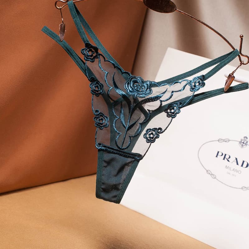 European and American Sexy Embroidered Women's Thong Panties, Transparent Mesh Thin Strap Seductive Seamless Underwear, Women's Foreign Trade T-back, Large Size