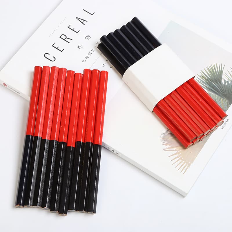 Red and Blue Double-Headed Round Color Pencil, Hexagonal Woodworking Pencil for Work Lines, Wholesale Red and Blue Dual-Color Drawing Pen