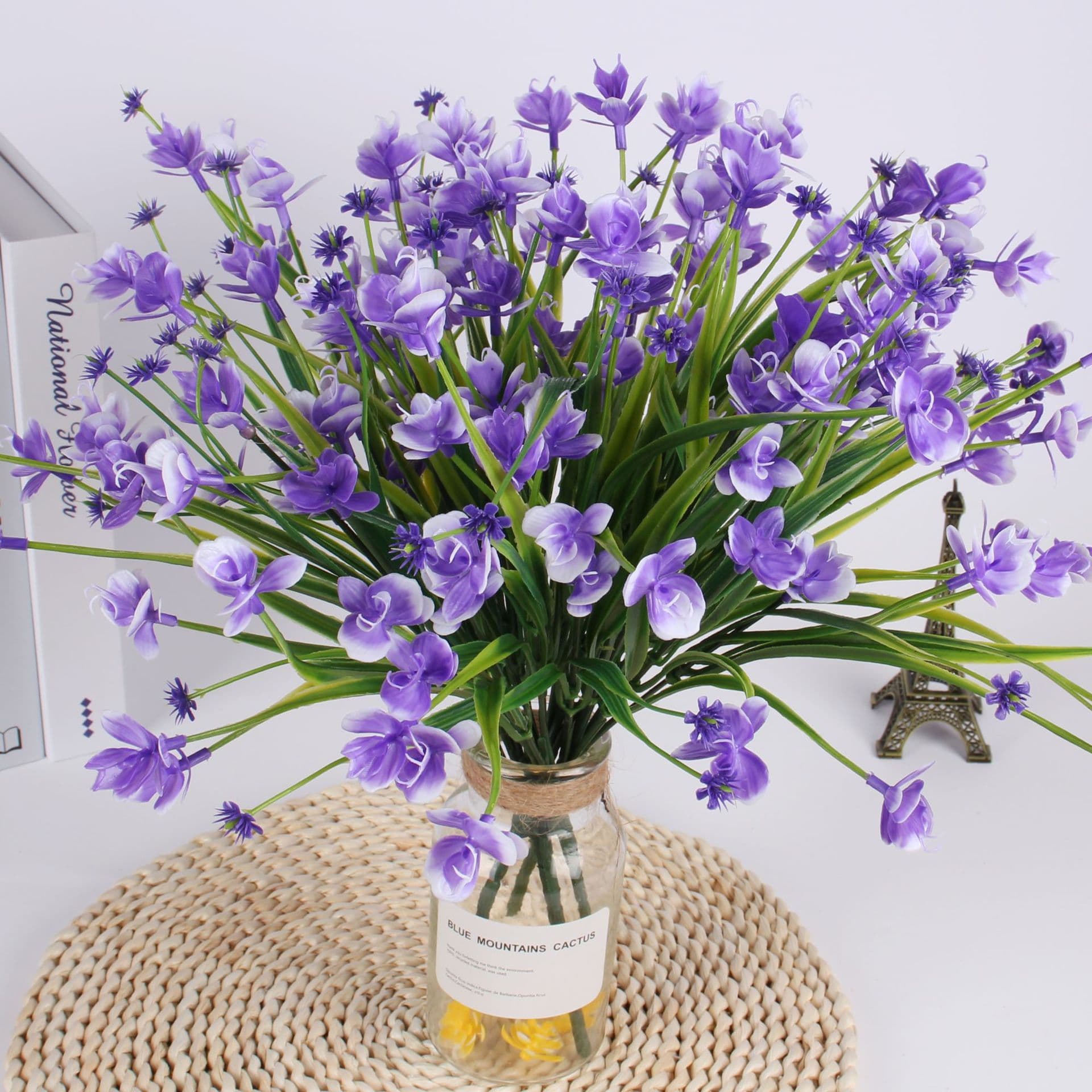 Artificial Spring Grass Flower 7-Branch Phalaenopsis Plastic Dancing Orchid Decorative Flower for Living Room Fence Plant Simulation