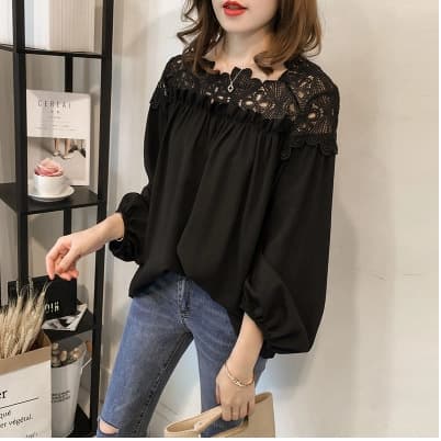 Loose Lace Long Sleeve Plus Size Women's T-shirt Spring Fashion Korean Style Base Shirt for Heavy Women up to 200 Pounds