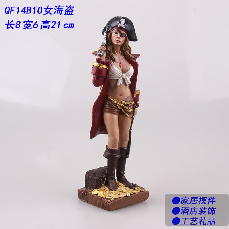 Factory Direct Resin Character Figurine - Female Pirate, Bar/Hotel Decoration, Home Craft Ornament
