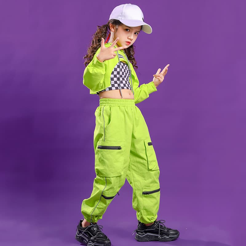 Girls Jazz Dance Costume, Children's Jazz Street Dance Hip Hop Dance Outfit, Crop Top Set, Performance Wear