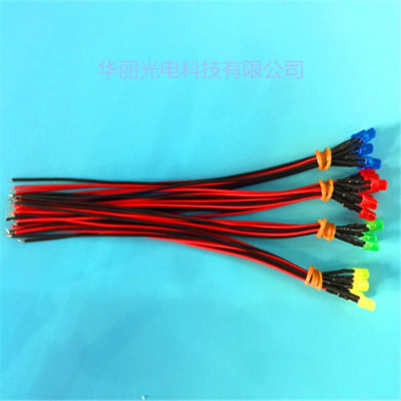 3V/6V/12V/24V 20CM wire with 3mm/5mm diffused LED through-hole light emitting diodes