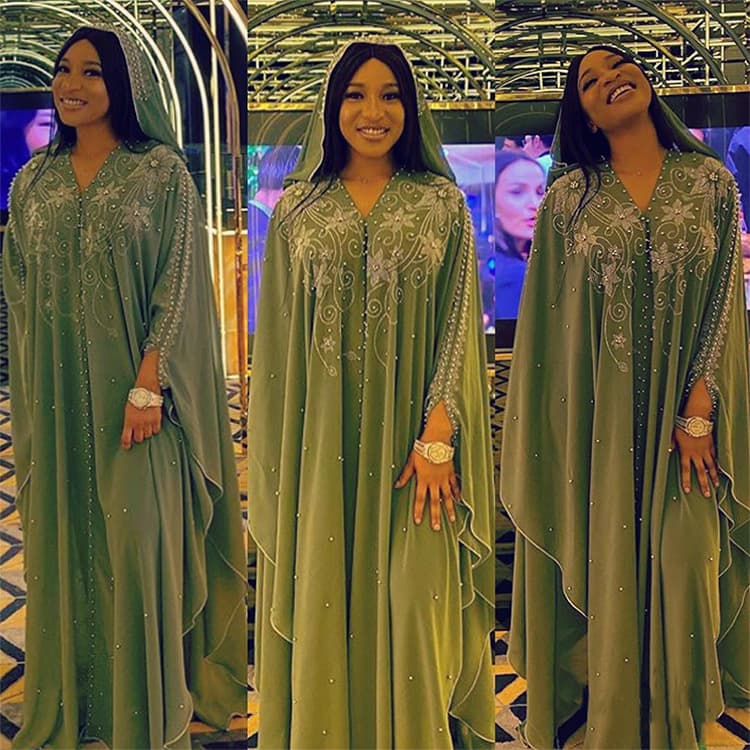 Cross-border Africa Europe & America dress robe pearl chiffon heavy work hot-fix rhinestone bead source factory stock + inner slip