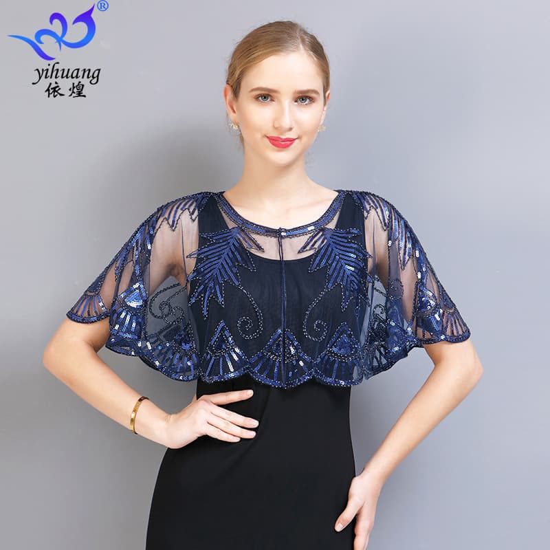 1920s sequined dress shawl, European and American style short outerwear for parties, balls, and ball gowns, mesh shawl.