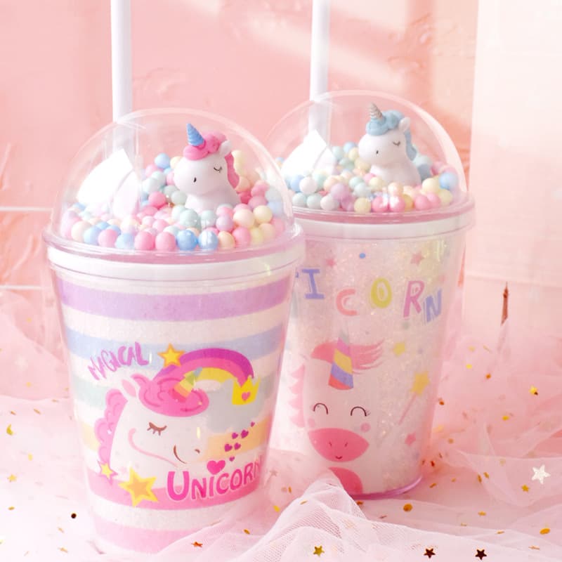 Girlwill Unicorn Plastic Water Cup Summer Straw Cup Trendy Cup Female Cute Creative Gift Cup