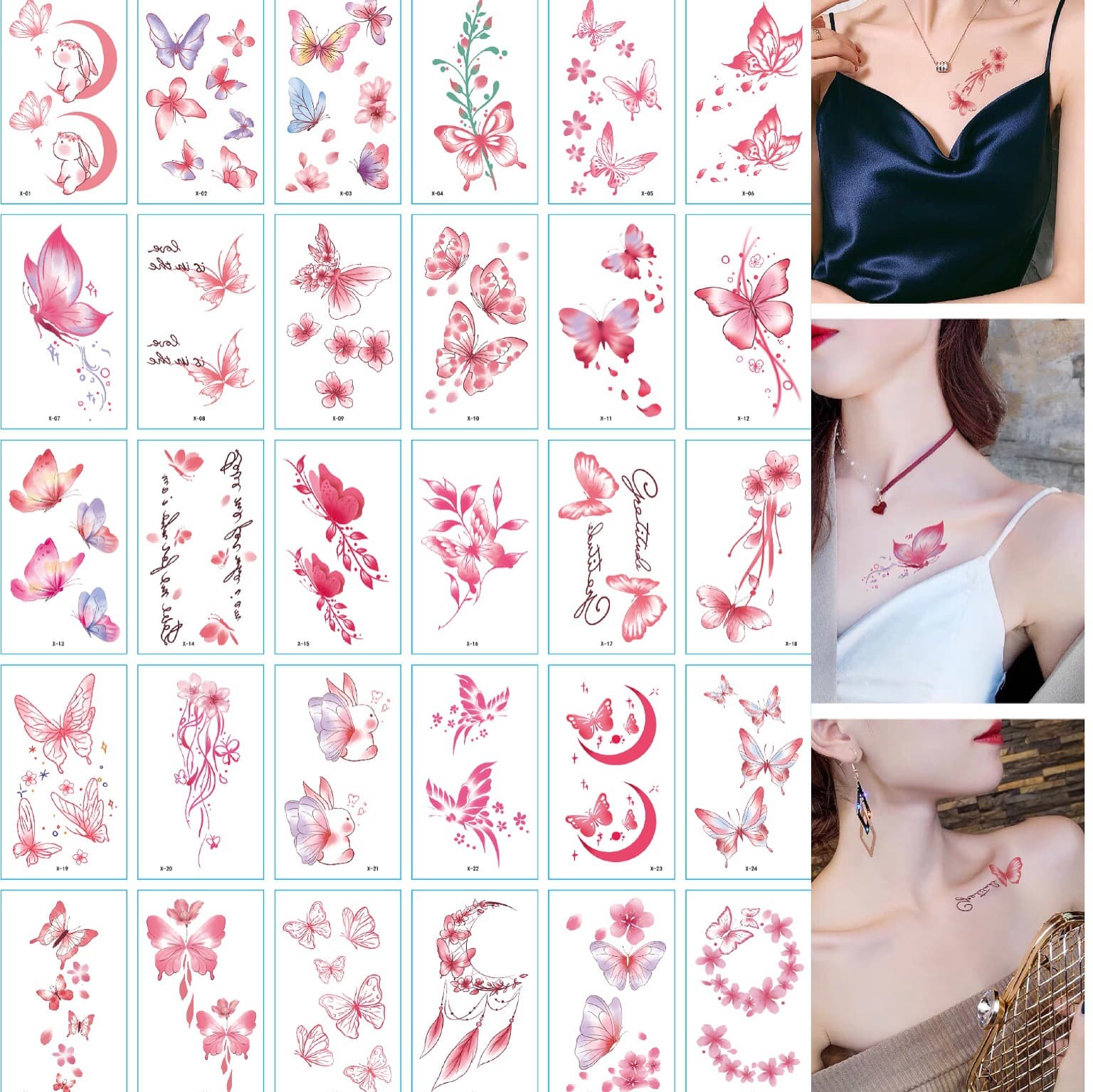Wholesale Tattoo Sticker Set, Fresh and Cute Tattoo Stickers, English Alphabet and Floral Design, Customizable
