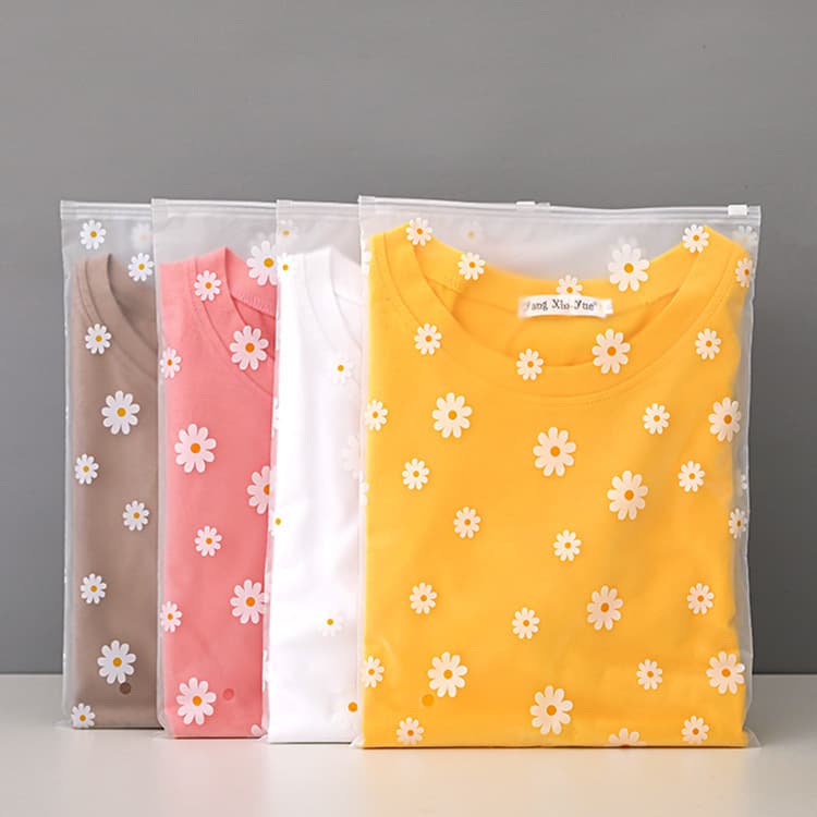 Clothing Zipper Bag Small Daisy Zipper Bag T-Shirt Underwear Storage Bag Small Chrysanthemum Frosted Plastic Packaging Bag Spot