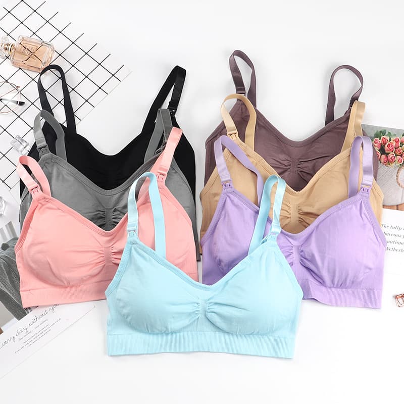 Front-opening clasp maternity nursing bra wire-free leak-proof nursing shaping anti-sagging mom underwear for women.