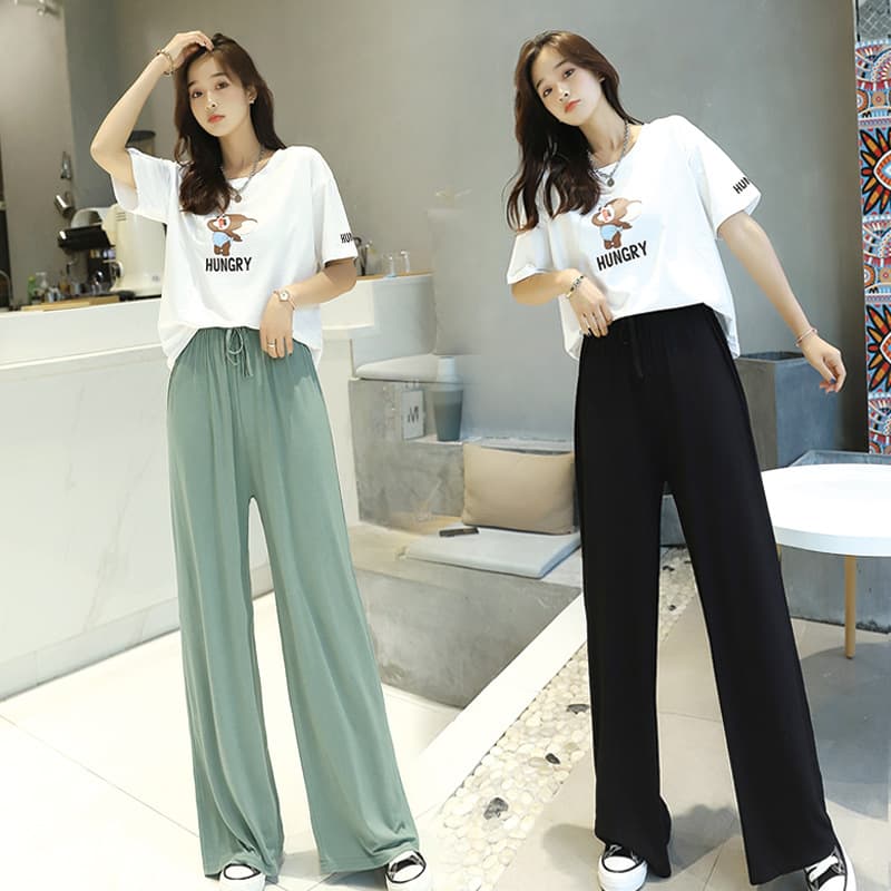 Summer New Modal Casual Pants Women's Plus Size High Waist Slimming Trousers Versatile Draping Straight Wide Leg Sports Pants
