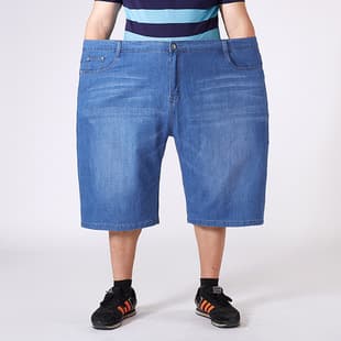 Summer Thin Men's Plus Size Denim Shorts 5-Point Loose Straight Casual Mid-Length Pants for Big Men