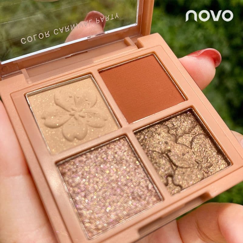 novo Cherry Blossom Story Four-Color Eyeshadow Palette, High-End Beginner-Friendly Earth Tone Daily Light Makeup Eyeshadow Palette