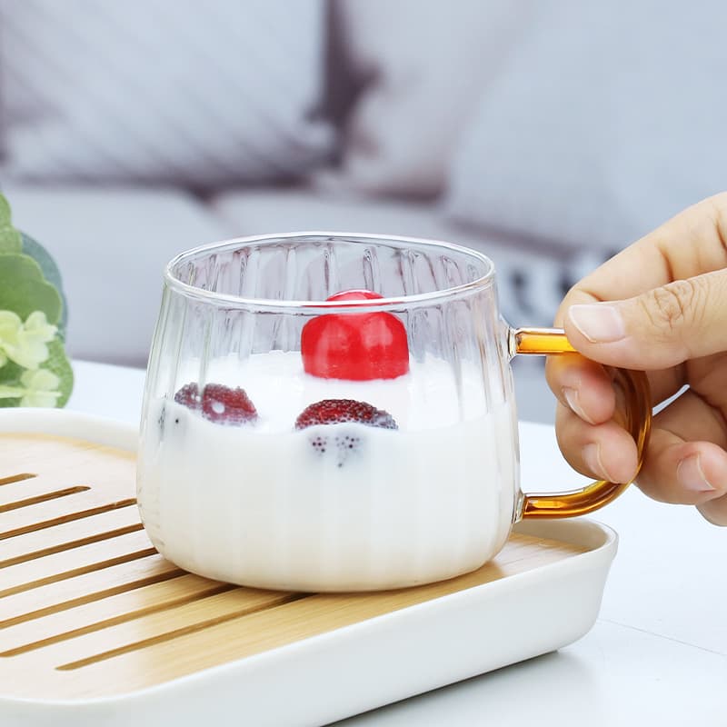 High borosilicate glass silicon cup with handle, striped water cup, household glass, heatable high borosilicate holiday gift tea cup