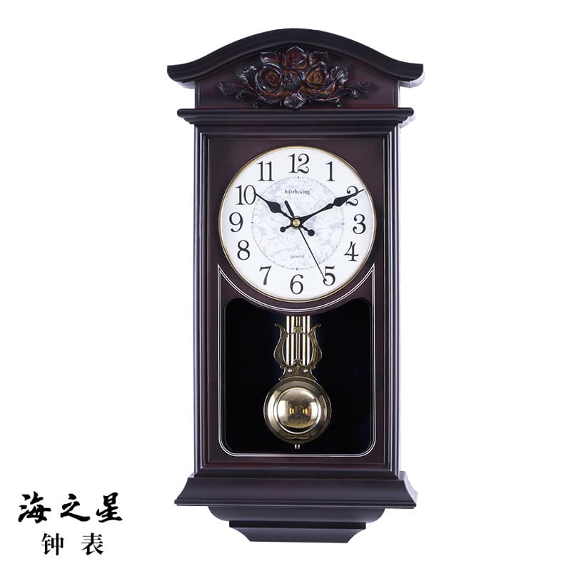 European retro music clock, high-end and stylish living room decorative wall clock, Chinese pendulum hour clock.