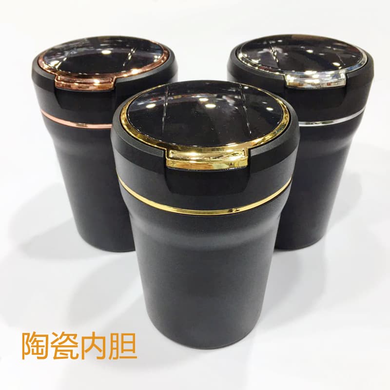 High Flame-Retardant Car Ashtray with Lid, LED Light, Ceramic Liner, Car Accessories