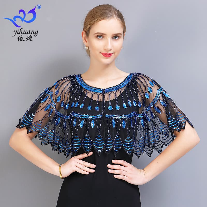 New sequined shawl for prom, mesh dress cover-up, party dress, outerwear, European and American style short beaded vest
