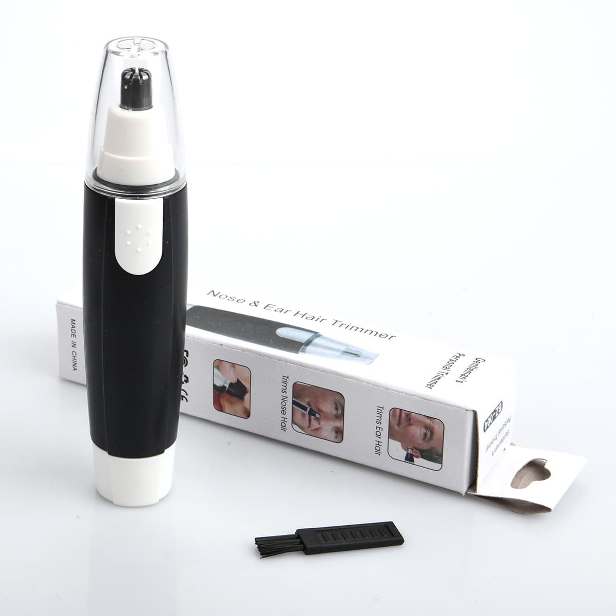 Electric nose hair trimmer for men, battery-operated black unpainted nose hair groomer, 54g