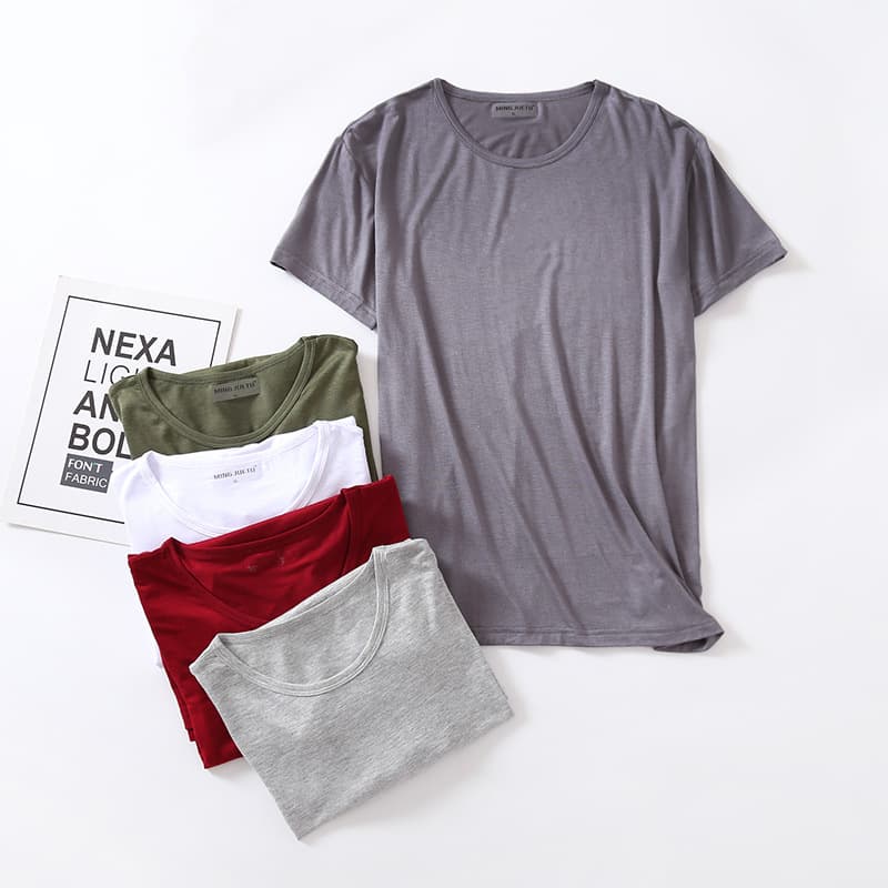Modal Round Neck Short Sleeve T-Shirt Men's Summer Solid Casual Top Loose Undershirt Home Sleepwear T-Shirt Wholesale